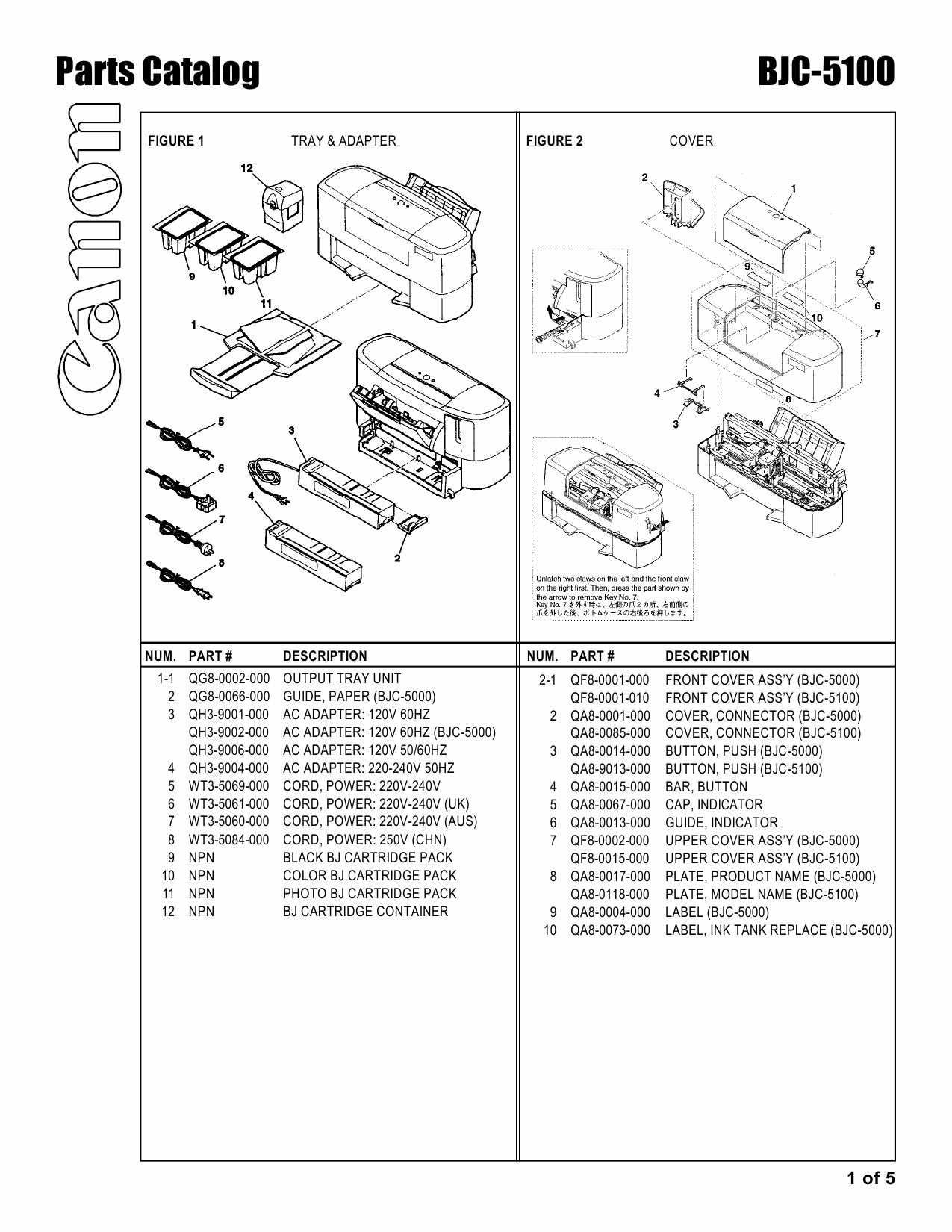 Canon BubbleJet BJC-5100 Parts Catalog Manual-2